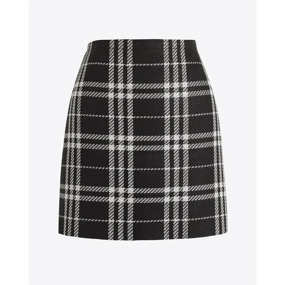 J. Crew Black & White Plaid Tweed Mini Skirt